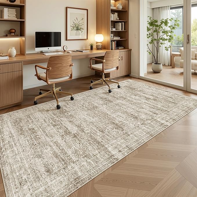 Soalmost Hallway Runner Rug 4x8 Wide: Washable Thin Runners for Hallways Entry, Non Slip Soft Vintage Kitchen Area Rugs for Living Room Bedroom Dining Room Foyer (Brown, 4x8)