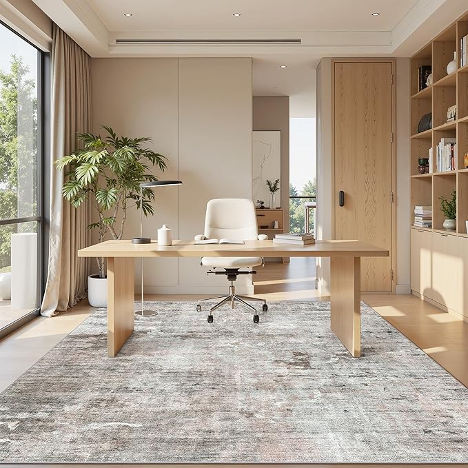 Soalmost Abstract Rug 5x7 Machine Washable Area Indoor Pink Grey Low Pile Non-Slip Foldable Thin Accent Gray Rugs for Bedroom Living Room Dining Room