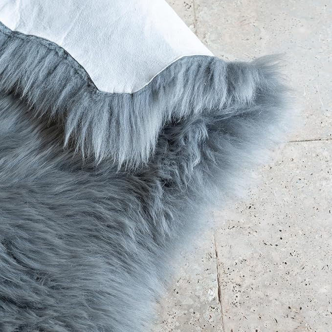 Premium Octo 100% Genuine Sheepskin Area Rug Long Hair (6x6 Ft) – Natural Soft & Fluffy Lambskin Rug for Bedroom or Living Room – Made in Argentina (Grey)