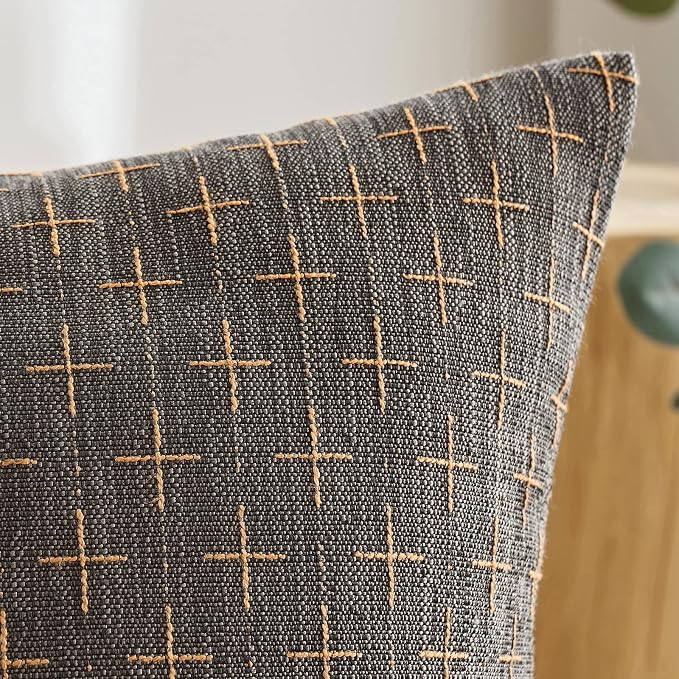 MIULEE Pack of 2 Decorative Burlap Linen Throw Pillow Covers Modern Farmhouse Pillowcase Rustic Woven Textured Cushion Cover for Sofa Couch Bed 12x20 Inch Dark Grey