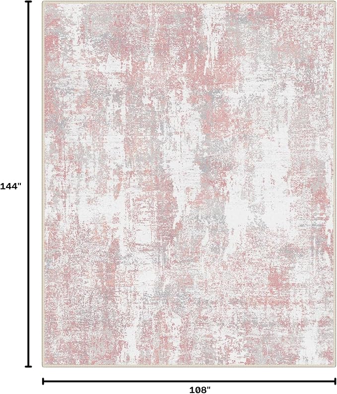 BEIMO Area Rugs 9x12 for Living Room Bedroom, Modern Abstract Machine Washable Rug, Large Soft Low Pile Floor Carpet with Non Slip Backing for Dining Room, Pink/Grey