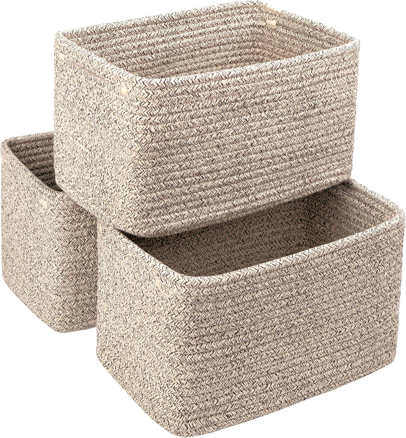 Small Cotton Rope Storage Basket Set of 3-11"x7"x7" Perfect Woven Baskets for Storage, Ideal Storage Baskets for Organizing Toys, Towels, and More - Baskets for Shelves and Home Decor（Beige）