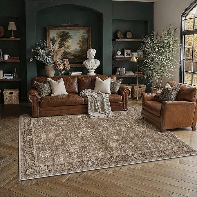 HUGEAR Area Rugs 5x7 Brown Washable Rug for Living Room Bedroom Neutral Vintage Rug Carpet Distressed Soft Durable Non Slip No Shedding for Indoor Dining Nursery Farmhouse
