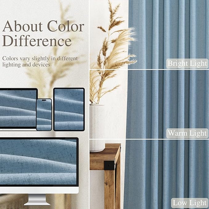 Nanspring Blue Semi Sheer Curtains 72 Inches Long 2 Panels Set for Bedroom Back Tab Rod Pocket Light Filtering Privacy Drapes Cotton Linen Textured Dusty Blue Farmhouse Living Room Curtain 52X72