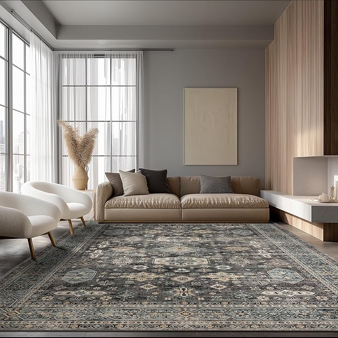Ruaruarug Washable Area Rug 8x10 for Living Room Bedroom, Ultra Soft Non Slip Stain & Fade Resistant, Pet & Kids Friendly, Suitable for High Traffic Areas Easy to Clean for Office Kitchen, Silver