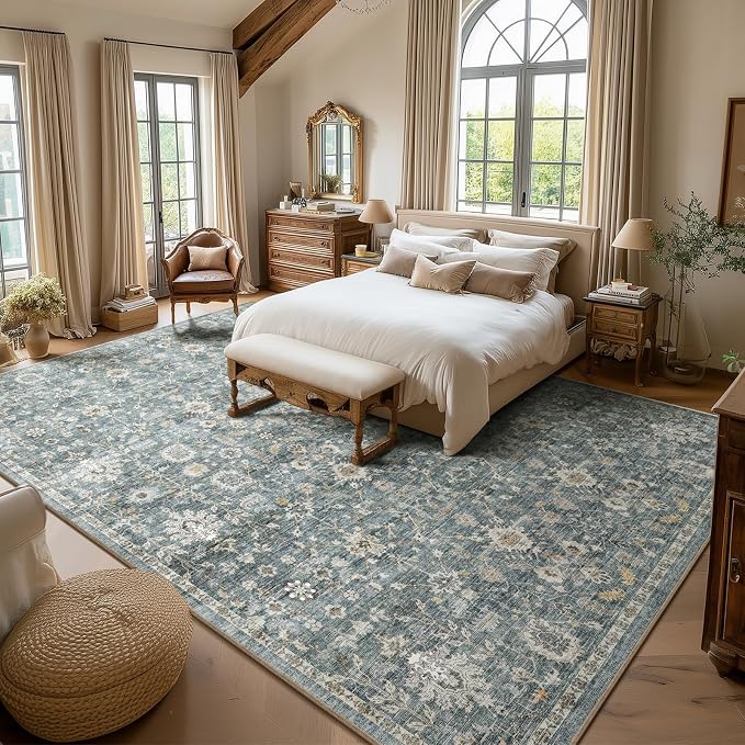 Washable Rugs for Living Room: 10x14 Area Rugs for Bedroom Ultra Soft Non-Slip Stain Resistant Vintage Boho Large Carpet for High-Traffic Dining Room - Farmhouse Decor