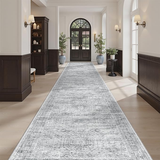 Soalmost Hallway Runner 3x14 - Runner Rugs 14ft Washable Entryway Rug Vintage Kitchen Runners Non Slip Indoor Rug Farmhouse Carpet Runner for Bathroom Living Room Bedroom, Grey