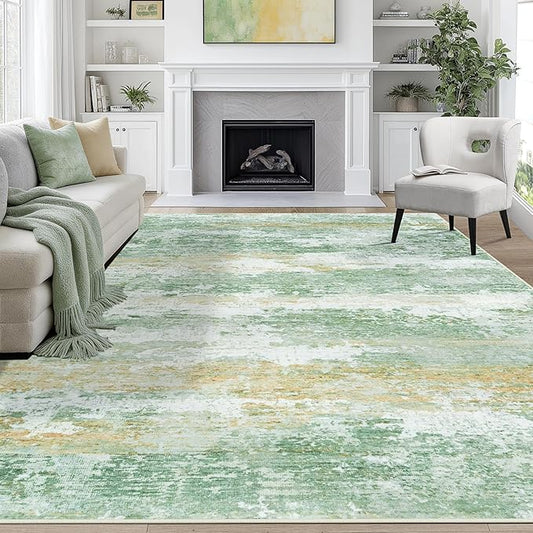 9x12 Area Rugs for Living Room Rug Washable: Abstract Large Rug for Dining Room Bedroom Carpet Non Slip 9 by 12 Indoor Modern Nursery Home Office Green