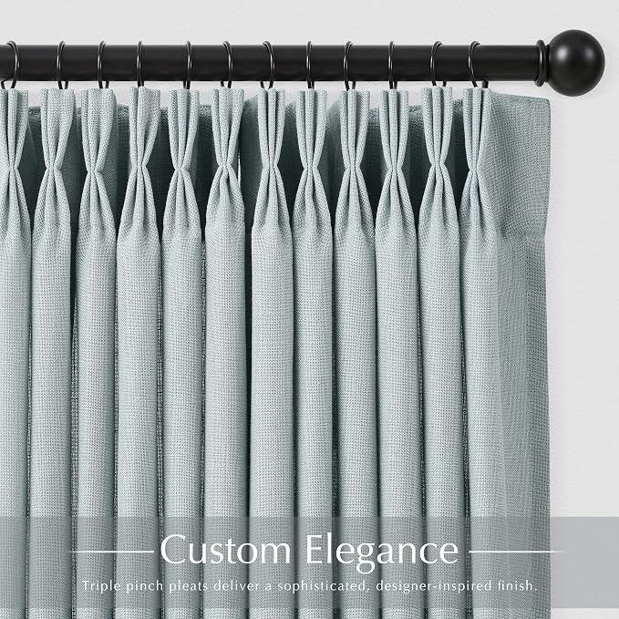 Triple Pinch Pleat Dusty Blue Curtains 108 inch Length 10 ft Living Room 2 Panels Light Filtering Semi Sheer Extra Long Blue Grey Drapes Memory Shape Modern Minimalist Aesthetic Drapery Curtain Panel