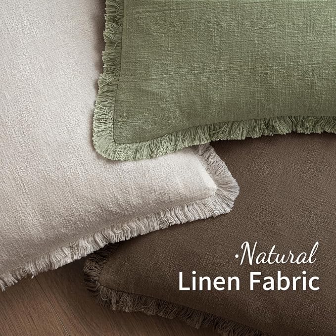 MIULEE Decorative Throw Pillow Covers Neutral Linen Fringe Throw Pillows Euro Shams Set of 2 Chocolate Brown Boho Farmhouse Cushion Covers for Couch Sofa Bed Living Room Fall Home Decor 22x22 Inch