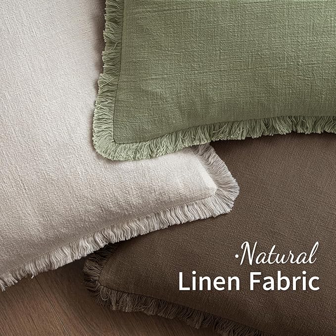 MIULEE Decorative Throw Pillow Covers Neutral Linen Fringe Throw Pillows Set of 2 Chocolate Brown Boho Farmhouse Cushion Covers with Tassels for Couch Sofa Bed Living Room Spring Decor 18x18 Inch