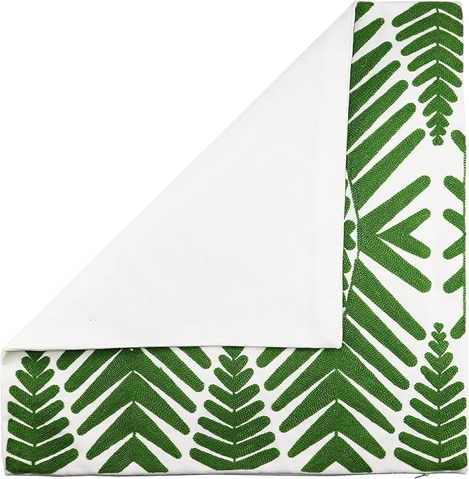 Embroidery Throw Pillow Cover 18x18 Decor Tropical Leaves Floor Pillow Cover for Couch Chair Bed Room 100% Cotton Cushion Cover 45x45cm Pillowcase, Green Leaf Plant Embroidered, Pack of 4