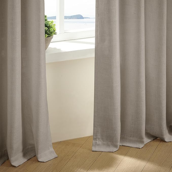 Pinch Pleated Linen Curtains 126 Inches Long for Living Room Bedroom Light Filtering Farmhouse Neutral Window Drape 126 Inch 2 Panels with Hooks Rings Extra Long Semi Sheer Curtain Burlywood Birch