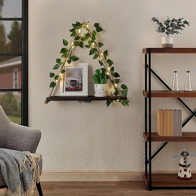 Forest Angle Shelf for Wall,Floating Shelves,Floating Shelves for Wall No Drilling,Adhesive Shelves,Command Strip Shelf,Room Decor Aesthetic,Plant Shelf Wall,Whimsical Decor,2-Piece Set(Green Leaf)