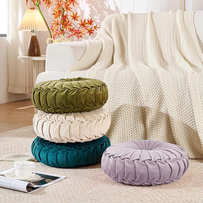ROSE&RISY Round Pleated Velvet Throw Pillow, 1 Pack Decorative Accent Pumpkin Pillow Cushion for Couch Sofa Bed, Soft Plush Retro Vanity Throw Pillows for Home Decor, 14.5 Inch, Lavender