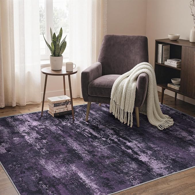 BEIMO Area Rugs 8x10 for Living Room Bedroom, Modern Abstract Machine Washable Rug, Large Soft Low Pile Floor Carpet with Non Slip Backing for Dining Room, Purple