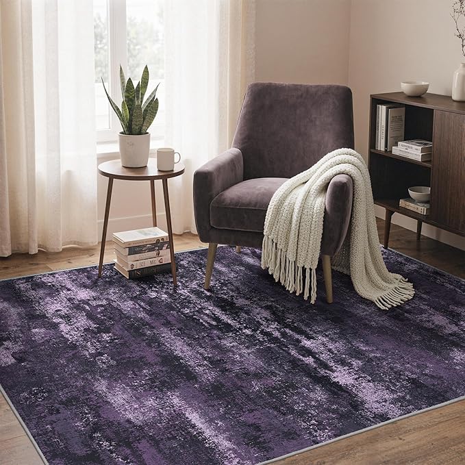 BEIMO Area Rugs 6x9 for Living Room Bedroom, Modern Abstract Machine Washable Rug, Large Soft Low Pile Floor Carpet with Non Slip Backing for Dining Room, Purple