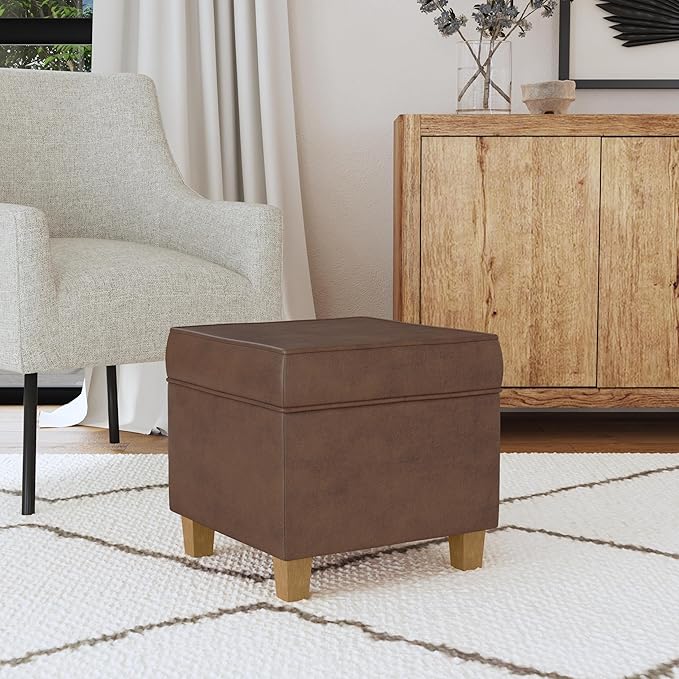 HomePop Square Ottoman with Lift Off Top - Brown Faux Leather