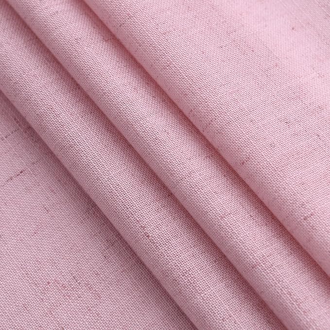 Rose Linen Curtains 84 Inch Long 2 Panel Set with Back Tab Rod Pocket Light Filtering Privacy Semi Sheer Textured for Neutral Farmhouse Style Bedroom and Living Room 52x84