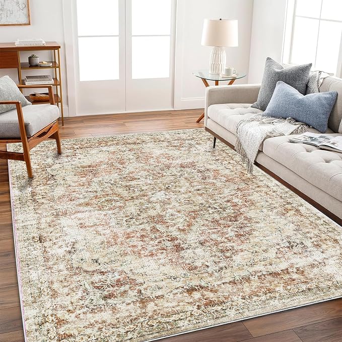 CHAMPLANT Area Rug 6'x9' Washable Vintage Traditional Floor Cover Thin Retro Kitchen Indoor Distressed Non Slip Carpet for Living Room Bedroom Dining Room