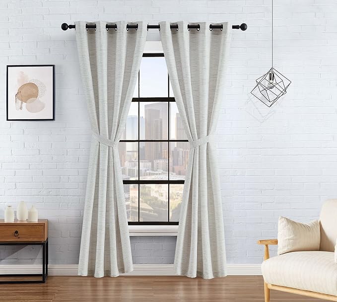 Lucky Brand – Sierra Textured Light Filtering Curtains |Window Panel Curtains | Faux Linen Drapes | Set of 2 Panels | Semi Sheer | Machine Washable | Measures 52" x 96" | Taupe