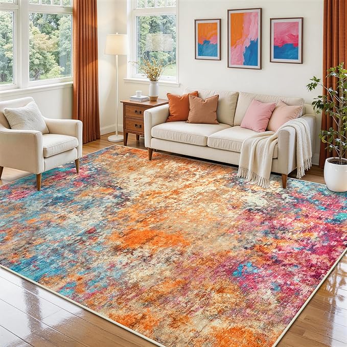 5x7 Area Rugs for Living Room Rug Washable: Abstract Rug for Dining Room Bedroom Carpet Non Slip 5 by 7 Indoor Modern Nursery Home Office Colorful