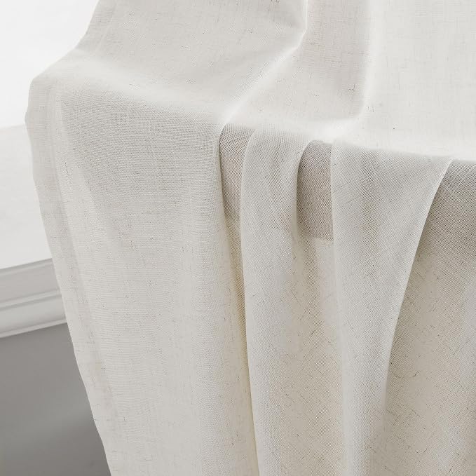 Aersas 90 Inch Ivory Cream Linen Curtains for Living Room 2 Panel Set Grommet Light Filtering Linen Drapes Cotton Neutral Modern Boho Semi Sheer 90 Inches Length Window Curtain for Bedroom