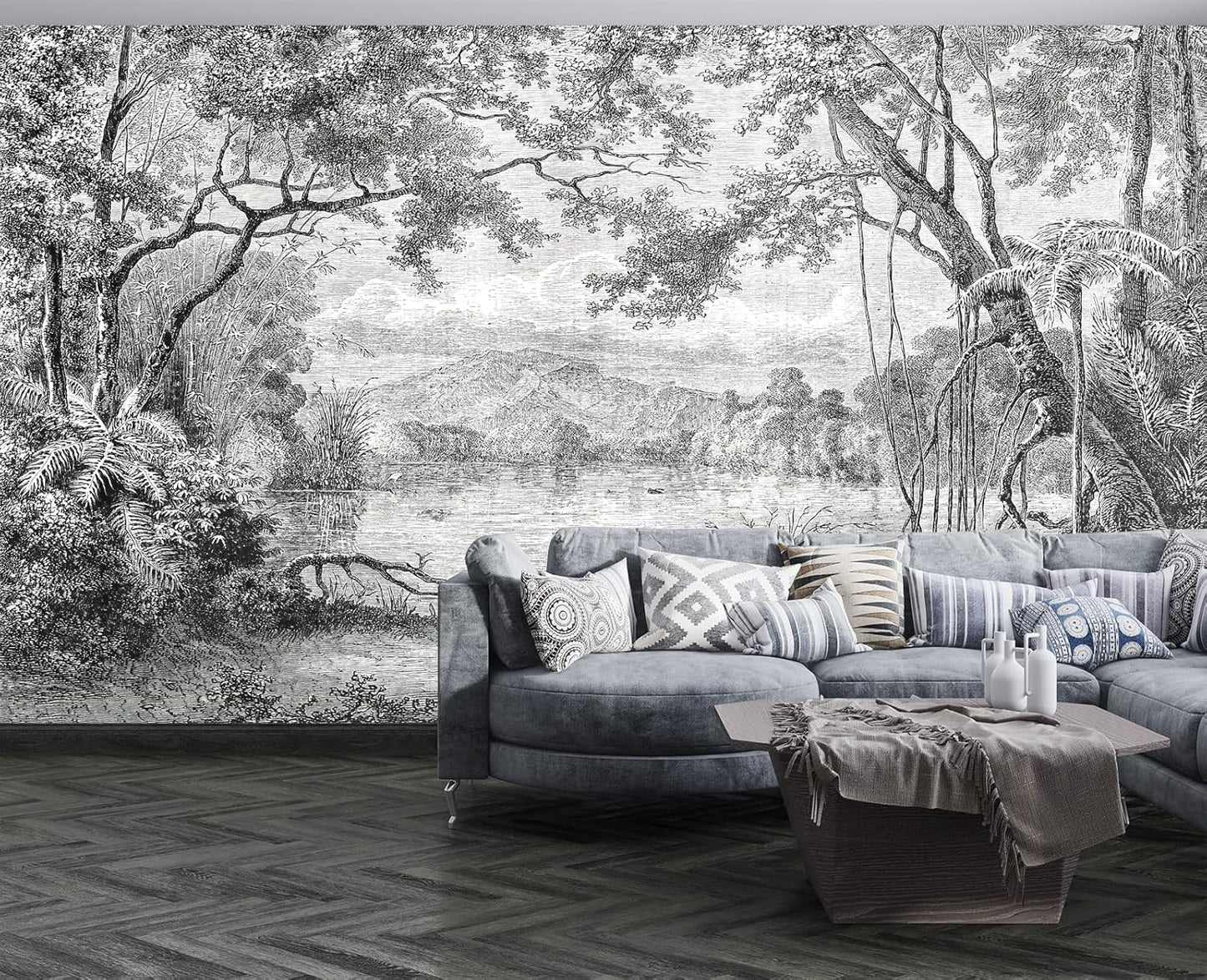 Black and White Tropical Rainforest Wall Mural Wallpaper for Bedroom 178" x 117"