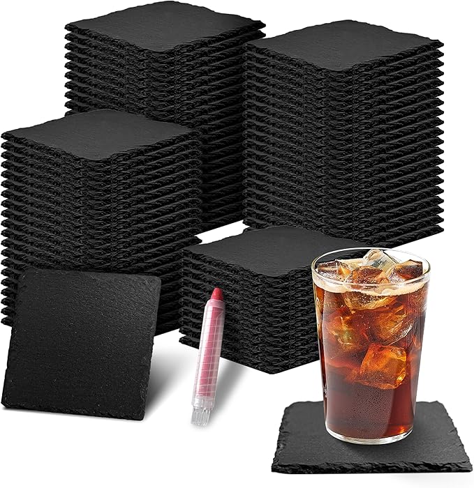 72 Pieces Slate Coasters, ZLOMD 4 Inch Black Coasters Stone Coaster Bulk Set, Square，Laser Engraving Blanks with Anti-Scratch Bottom for Home,Office,Bar,Wedding & Party or Anywhere.