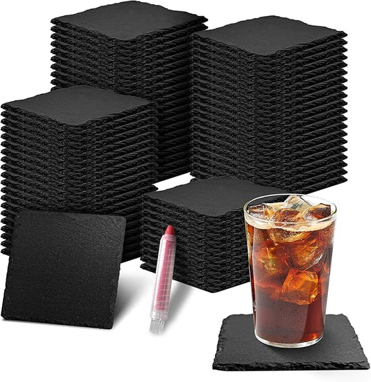 72 Pieces Slate Coasters, ZLOMD 4 Inch Black Coasters Stone Coaster Bulk Set, Square，Laser Engraving Blanks with Anti-Scratch Bottom for Home,Office,Bar,Wedding & Party or Anywhere.