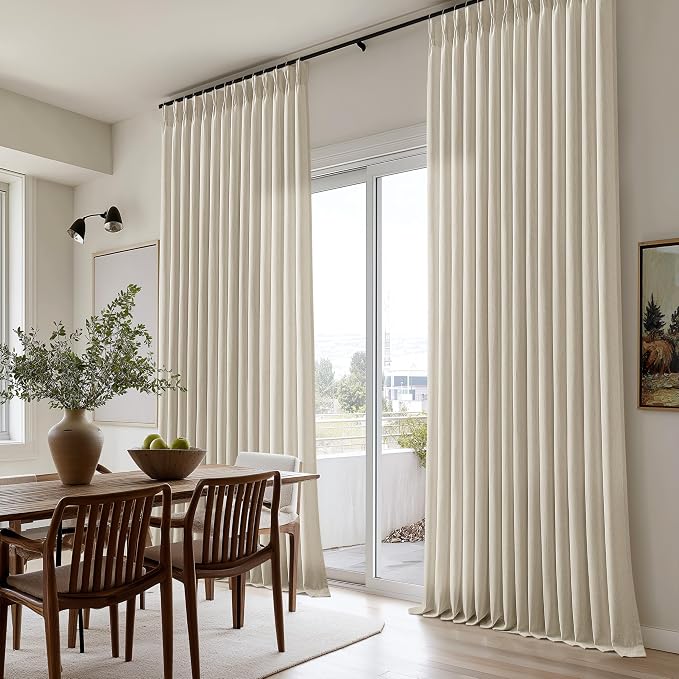 105 Inch Linen Curtains Pinch Pleated 2 Panels for Living Room Dining Light Filtering Semi Sheer Memory Trained Pinch Pleat Back Tab Bedroom Curtains Neutral Earthy Tone Flax Drapes Beige Tan Oatmeal