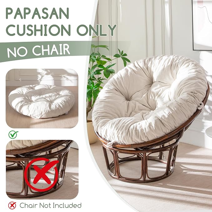 HIGOGOGO Papasan Chair Cushion with Chenille Cover (Without Chair), Soft Supportive Cushion, Beige, 48 x 48 Inch