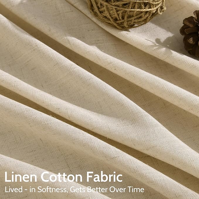Extra Long Curtains 102 Inches Long for Living Room Tan Back Tab Rod Pocket Light Filtering Semi Sheer Drapes Cotton Linen Textured Window Curtain for Bedroom 9 FT,2 Panels