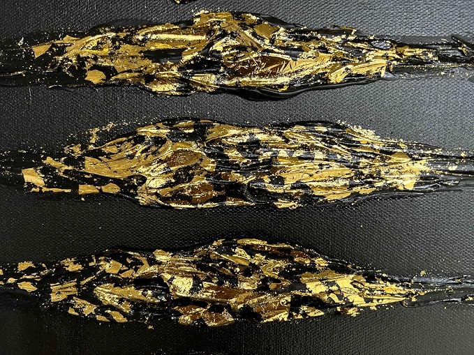 Creespi Hand-Painted Abstract Black and Gold Textured Wall Art 30x45 inch,Large Minimalist 3D Thick Texture Oil Painting on Canvas for Home Wall Decoration
