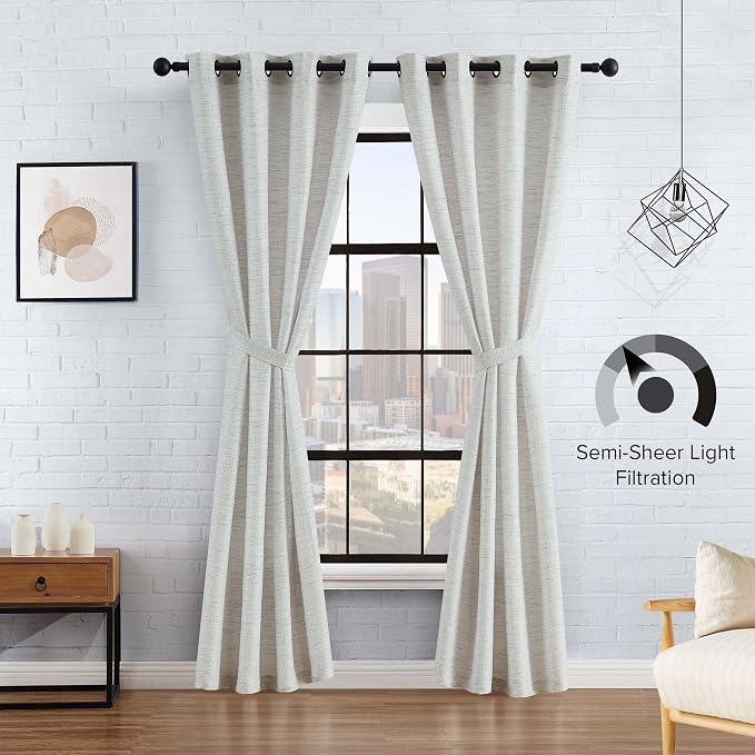 Lucky Brand – Sierra Textured Light Filtering Curtains |Window Panel Curtains | Faux Linen Drapes | Set of 2 Panels | Semi Sheer | Machine Washable | Measures 52" x 96" | Taupe