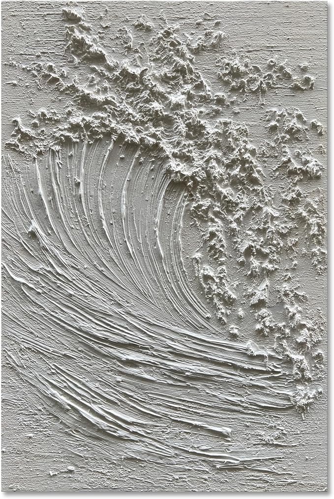 NANKAI Art Hand-Painted 3D Ocean Waves Oil Painting Natural Scenery White Abstract Canvas Art Mural 45x30 Inches