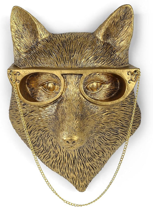 UITWMKTG Gold Animal Head Wall Decor Wall Sculpture Home Decor Statue for Living Room Office Bedroom Modern Decor for Men Women Fox