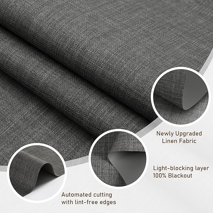 AOSKY Linen Roller Blinds Shades for Indoor Windows Pull Down Cordless Blackout Black Out Window Shade 45 Inch Blinds for Home Dark Grey