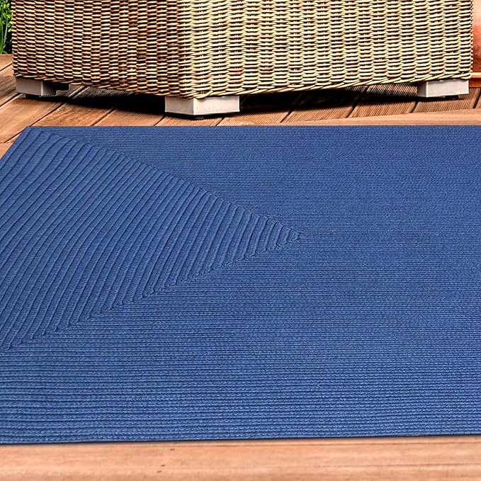 Superior Indoor/ Outdoor Large Area Rug, Reversible Braided Home Floor Decor for Living Room, Kitchen, Entryway, Patio, Front Porch, Deck, Modern, Boho, Farmhouse Style, 4' x 6', Denim Blue