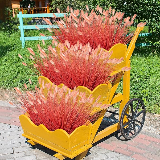 Ttranewsoo Fake Grass Fall Flowers Artificial Shrubs Artificial Grass Wheatgrass Cattails Fake Grass Decorations Artificial Plants Ornamental Grass Outdoor Grass Green Leafy Decorations (12PCS)Orange