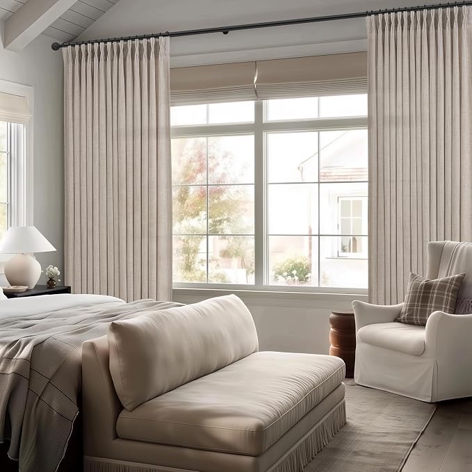 54 Inch Short Greyish Brown Curtains for Kitchen, Memory Trained Pinch Pleated Light Filtering Privacy Linen Blend Semi Sheer Mini Neutral Windows Curtain for Cafe 2 Panels Set 4-1/2 FT Length Taupe