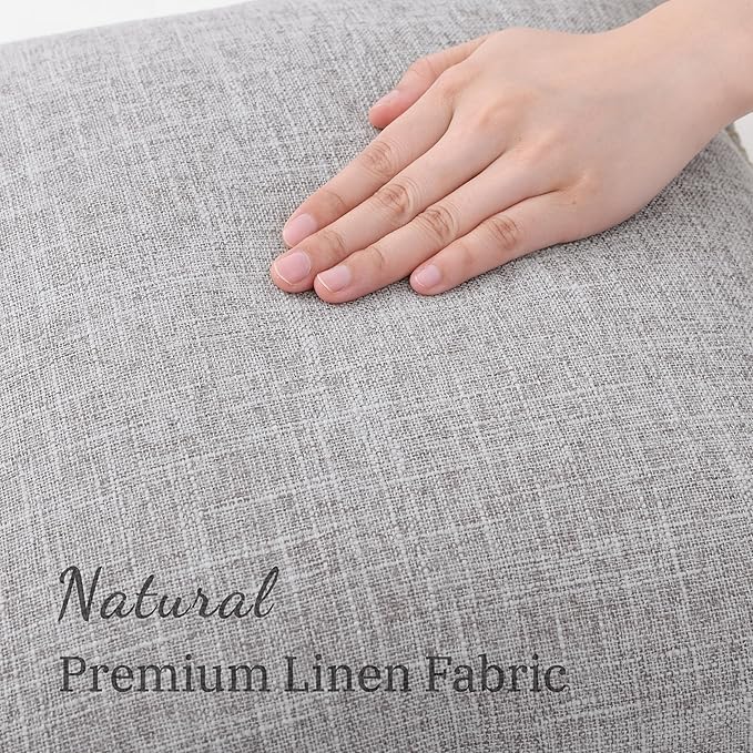 decorUhome Summer Decorative Throw Pillow Covers 20x20 Set of 2 Square Faux Linen Outdoor Neutral Farmhouse Pillow Covers with Stitched Edge for Couch Sofa Living Room, Light Grey