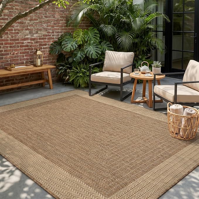MontVoo-Outdoor Rug-Patio Rug 4x6 ft Polypropylene Indoor Outdoor Rugs Outdoor Carpet for Patio Deck Balcony Porch, Textured Weave, Durable for High Traffic, Fade-Resistant, Modern Neutral Brown