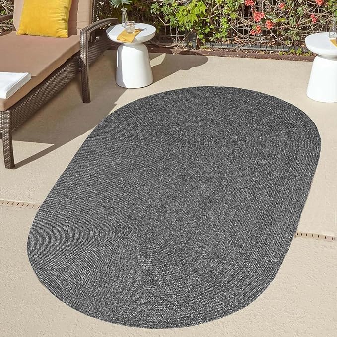 Superior Indoor/Outdoor Area Rug, Reversible Braided Floor Decor for Living Room, Kitchen, Patio, Front Porch, Modern Boho Farmhouse Rugs, Hardwood, Bedroom Accessories, 4' x 6', Charcoal