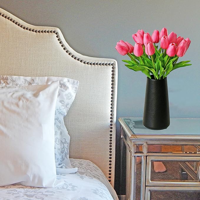 Mandy's Pink Artificial Tulips Flowers Centerpiece, 13.5" Lifelike PU Fake Floral Stems 20pcs for Kitchen Island & Dining Table, Spring Decor for Easter