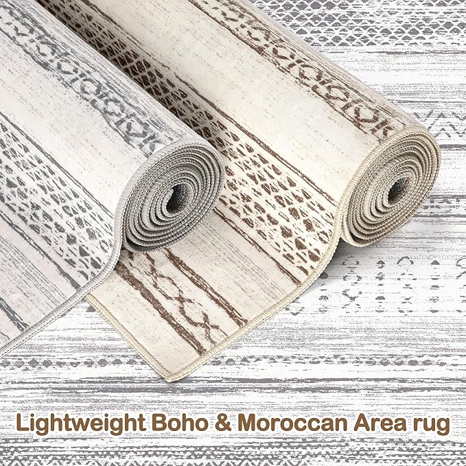 Tortania Area Rug Living Room Rugs - 5x7 Washable Large Soft Neutral Boho Moroccan Bohemian Farmhouse Rug Indoor Floor Carpet for Bedroom Under Dining Table Home Office Decor - Light Grey
