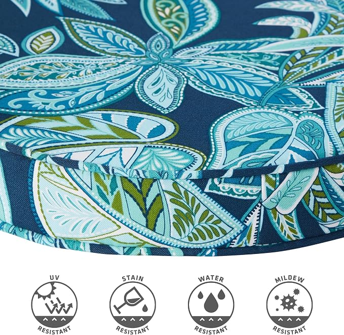 Set of 2 Outdoor 18 inch Round Patio Dining Chair Pads – Comfortable Fiber-Filled Seat Cushions with Ties, Reversible Polyester Fabric, Botanical Crestwood