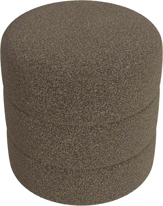 HomePop Upholstered Round Ottoman (No Lid, Seat Only) | HomePop Home Décor | Round Pouf Foot Rest – Dark Brown Boucle