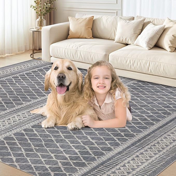 cotiled 5x8 Area Rug Living Room: Washable Boho Rugs with Non Slip Backing Large Soft Indoor Stain Resistant Carpet for Bedroom Farmhouse Dining Room Lightweight Home Decor Charcoal Grey