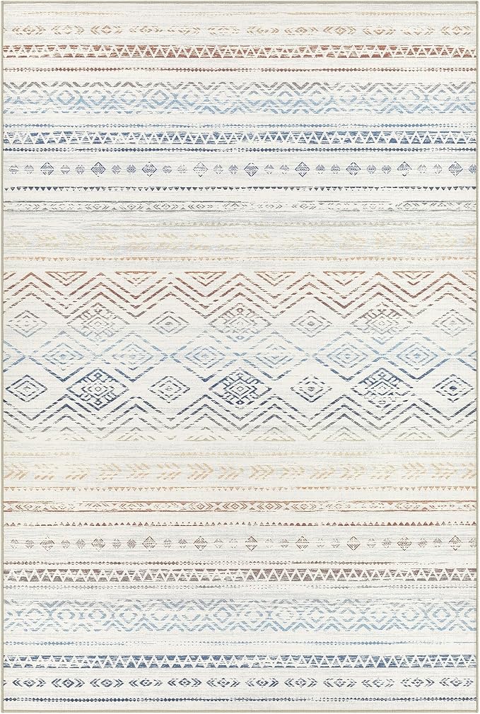 Tortania Area Rug Living Room Rugs- 7x9 Washable Large Soft Neutral Boho Moroccan Bohemian Farmhouse Rug Indoor Floor Carpet for Bedroom Under Dining Table Home Office Decor - Multicolor